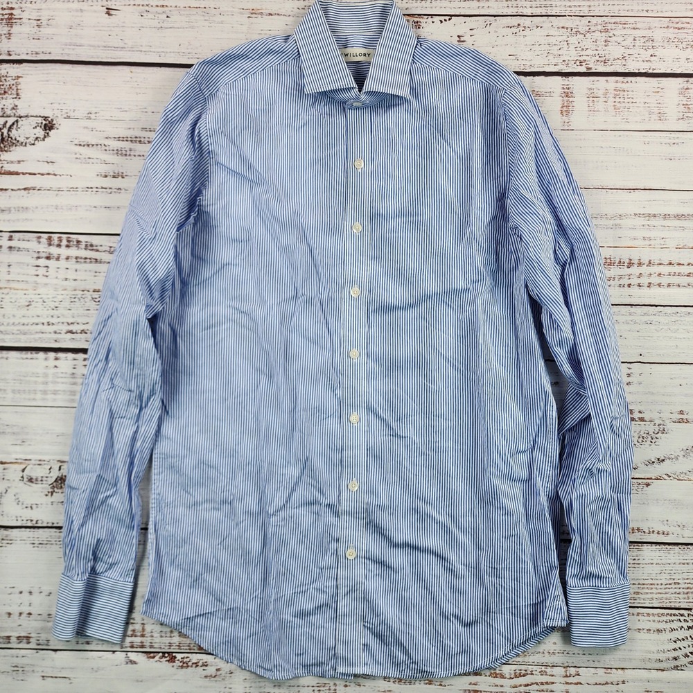 Twillory Mens Striped Dress Shirt Long Sleeve Blue White Cotton Medium